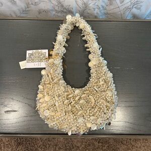 NWT Beaded Cream and White Shell Pearl Sequin Shoulder Bag